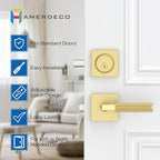 Amerdeco Front Door Lock Set with Double Cylinder Deadbolt, Exterior Entry Door Lever, Heavy Duty Entry Door Locksets for Left or Right Hand Exterior Door（Brushed Gold 2 Pack）