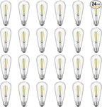 Dimmable Vintage LED Edison Bulb 60W Equivalent, 6W 750Lumens Edison Light Bulbs 5000K Daylight White, ST58 Antique LED Filament Bulb CRI 90+, E26 Medium Base, Clear Glass, Pack of 24