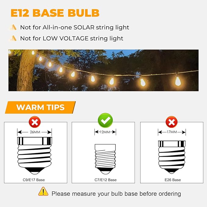 24 Pack LED ST38 Replacement Bulbs, 1 Watt E12 LED Bulb 2700K Warm White, Vintage Dimmable Shatterproof Bulbs for Indoor Outdoor Patio Garden String Lights, Dimmable