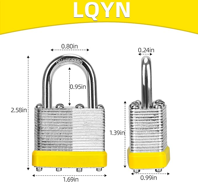 Padlocks with Same Key, LQYN 12 Pcs Laminated Keyed Padlock (1-9/16", 40mm), Keyed Alike Locks, Normal Shackle, for Storage Locker, Hasp Latch, Toolbox, Sheds