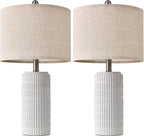 PoKat 24" Farmhouse Ceramic Table Lamps Set of 2 for Bedroom, White Stone-Like Bedside Lamps for Night Stands, Matte-Textured Decor Nightstand Table Lamps for Living Room End Table White