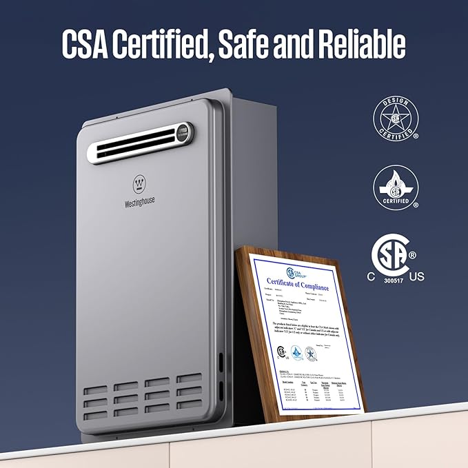 Westinghouse Tankless Water Heater Propane Outdoor Installation Max 5.1 GPM 120,000 BTU, Temp Self Modulating Non Condensing High Efficiency Water Heater for House or Commercial, APOLO Performance