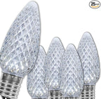 Wintergreen Lighting 25 Pack OptiCore LED C9 Cool White Christmas Light Bulbs - Premium Shatterproof C9 LED Christmas Replacement Bulbs, E17 Bulbs/Base (Cool White Faceted)