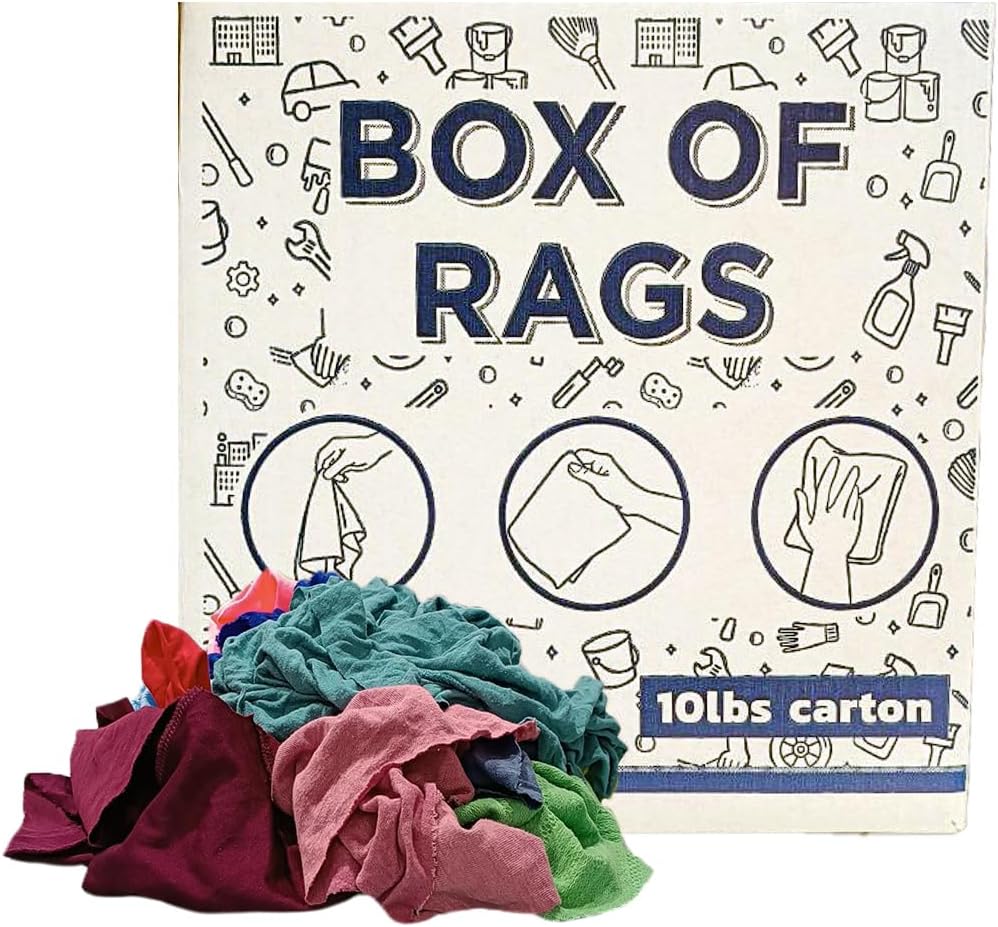 Recycled Color Knit Cleaning Rags (10 lbs. Box) – Shop Cloths Bulk for Workshops, Mechanics, Painters, and Home Use, Multipurpose Cotton T-Shirt Rags