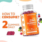 2 Pack - Vitamatic Zinc 50mg Gummies - 60 Vegan Gummies - Gluten Free - Healthy Immune Support for Adults, Men, Women