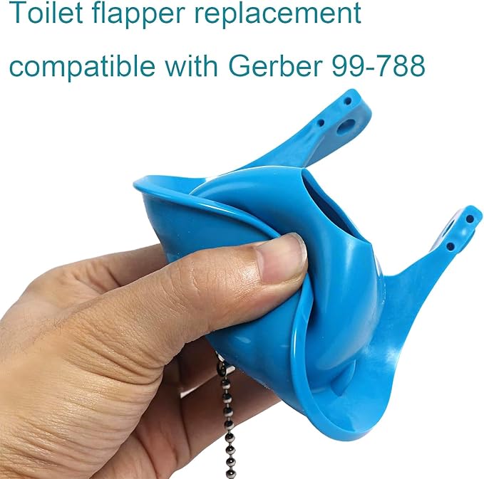 3 Inch Toilet Flapper Replacement Compatible with Gerber 99-788, Easy to Install with 2 Toilet Handle & Stainless Chain, Long Lasting Rubber Toliet Flapper, Blue(2PCS)