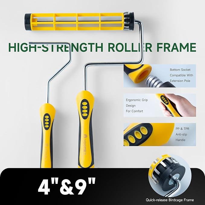 Voomey 9 Inch Paint Bucket - Paint Roller Kit with Bucket Liner, Includes Roller Frame & Microfiber Covers, Professional Wall Painting & DIY Projects