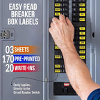 170 Circuit Breaker Decals - 100 AMP Set - Vinyl Labels for Breaker Panel Boxes - for Home or Office, Apartments and Electricians - Place on Directory, Switch or Fuse - Bright “Easy Read” Color.