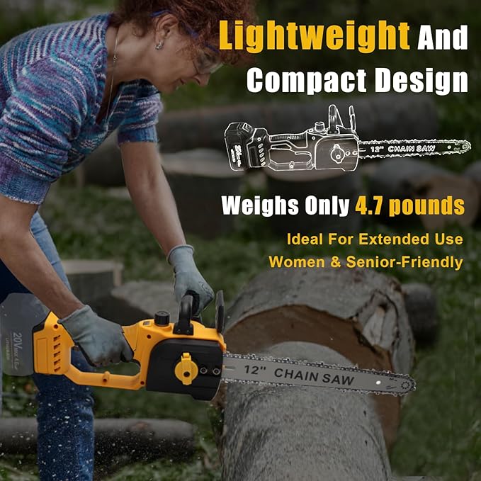 Cordless Chainsaw Compatible With Dewalt 20V MAX Batteries, Cordless Chain saw with 2 Pcs Replacement Chain, Battery Powered for Wood Cutting|Tree Trimming|Camping(Battery NOT Included)
