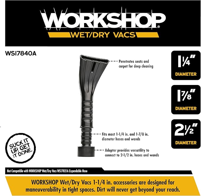 WORKSHOP Wet/Dry Vacs Shop Vacuum Accessories WS17840A Claw Nozzle Attachment for Wet Dry Vacuum Cleaners, Fits Most 1-1/4, 1-7/8, and 2-1/2-inch Extension Wands and Hoses