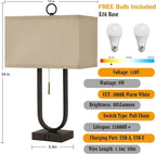 Luvkczc Bedside Lamps Set of 2, 24'' Tall Table Lamps for Night Stands with USB C+A Ports, 3000K LED Bulbs - Modern Desk Lamp for Bedroom, Living Room, Office, Beige Lampshade