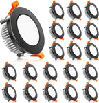 2 Inch LED Downlight, Recessed Lighting Dimmable Ceiling Light, 3W, 5500K Daylight White, CRI80 with LED Driver(35W Halogen Equivalent), Black 20 Pack