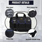 FASTECH 22 Inch Tool Bag, Waterproof Wide Mouth Tool Kit, Heavy Duty Tool Bag Organizer With Shoulder Straps and Molded Base, Tool Storage Package For Screwdrivers, Pliers, Nut Drivers (DarkBlue22IN)