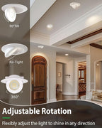 zouzai 6 inch 5CCT Gimbal Led Recessed Lights, 360°+90° Adjustable Directional Recessed Lighting, 2700K/3000K/3500K/4000K/5000K Dimmable Retrofit Eyeball Can Lights with Jbox, ETL(White, 12 Pack)