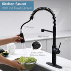 Brass Matte Black Kitchen Faucets, Brass 22 inch Commercial High Arc Single Handle Kitchen Faucets for Pull Down Sprayer Modern Spring with Deck Plate