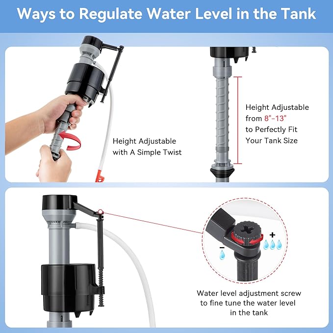 Saillong Universal Toilet Tank Replacement Kit, Include Fill Valve, 2 Inch Low Flow Rubber Flapper, Front Mount Toilet Flush Brass Handle, Adjustable, Quiet, Easy Install Repair Kit