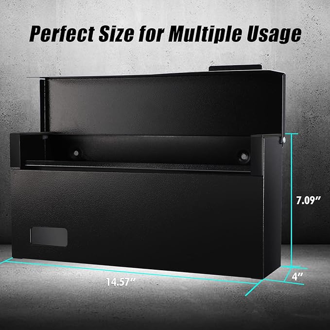 xydled Mailbox Wall Mount Door Mailboxes for Outside, Large Steel Hanging Metal Mailbox, Modern Post Box Package Parcel Drop Box for House Home, Textured Black, 14.56''x7.1''x4''