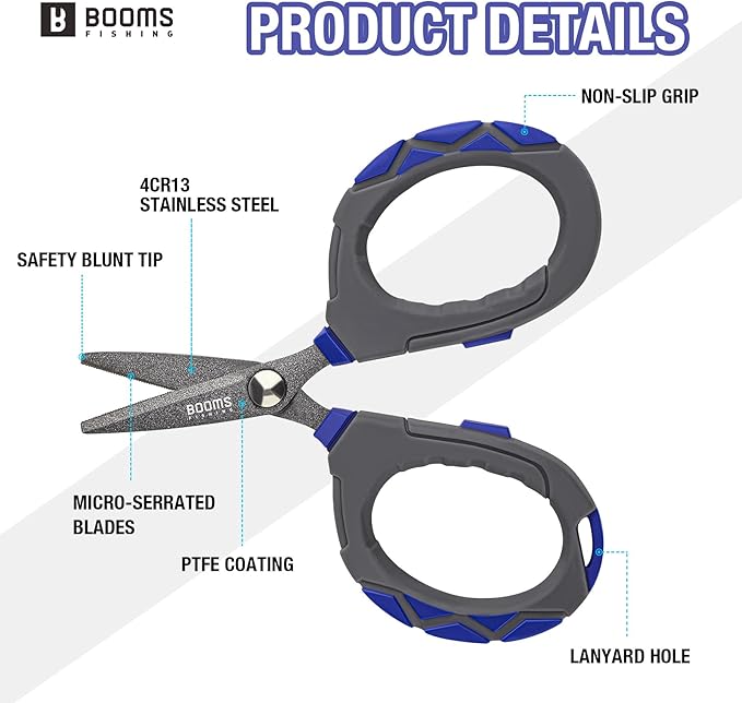 Booms Fishing Braided Line Scissors: Micro-Serrated Stainless Steel Blades Line Cutter - XW01 4.1" Fishing Serrated Shears
