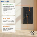 ELEGRP GFCI Outlet 15 Amp, Self-Test GFI Electrical Outlet with Narrow Design, GFCI Receptacle with LED Indicator, UL Listed, Black, Wall Plate Included, 10 Pack