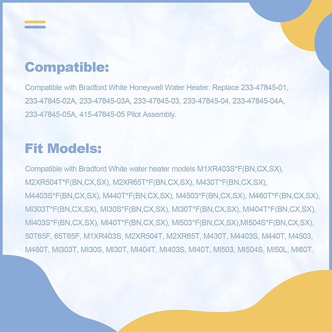 233-47845-05 Water Heater Pilot Assembly Compatible with Bradford White, Replaces 415-47845-05, 233-47845-02A, 233-47845-03