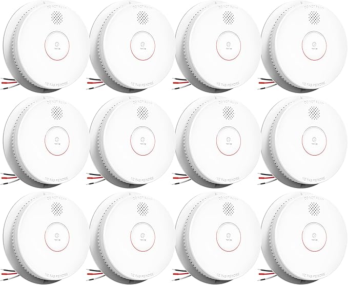 SITERWELL Smoke Detector, Hardwired Interconnected Smoke Detector, Photoelectric Smoke Alarm with 9V Backup Battery, Fire Alarm with Test/Silence Button, UL217-10th Listed, GS562A, 12 Packs