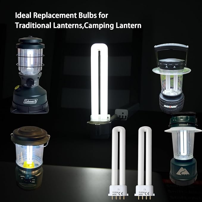 (2PACK FLS/E9W Fluorescent Bulb,Replacement for Camping Lantern Bulb,4 Pin 2G7 Base,5.5 inch Special Size,6400K
