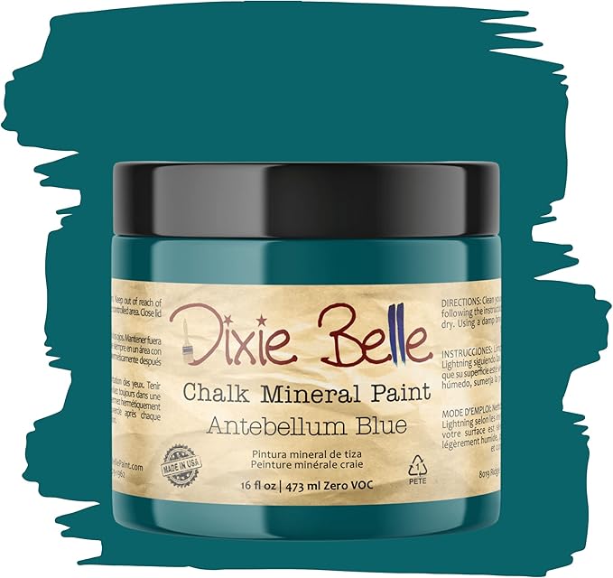 Dixie Belle Paint Company Chalk Finish Furniture Paint - Antebellum Blue (16oz) - Matte Dark Teal Chic Chalk Mineral DIY Furniture Paint