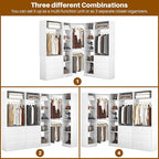 Corner Closet System with 6 Drawers, Closet Organizer System with 14 Shelves & 4 Hanging Rods, 87.2"L * 39.2"W / 63.2"L * 63.2"W Reversible L Shaped Walk-in Closets, Load 2500+LBS, White