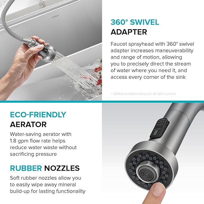 KRAUS Bolden 2-Function Single Handle Pull Down Kitchen Faucet in Spot-Free Stainless Steel, KPF-1616SFS