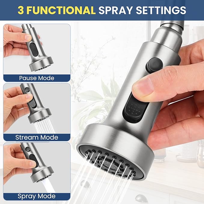 Wall Mount Kitchen Sink Faucet, 8 Inch Center Wall Mount Kitchen Faucets with 3-Function Pull Down Sprayer, Dual Handles Commercial Faucet for Kitchen Laundry Restaurant (Brushed Nickel)