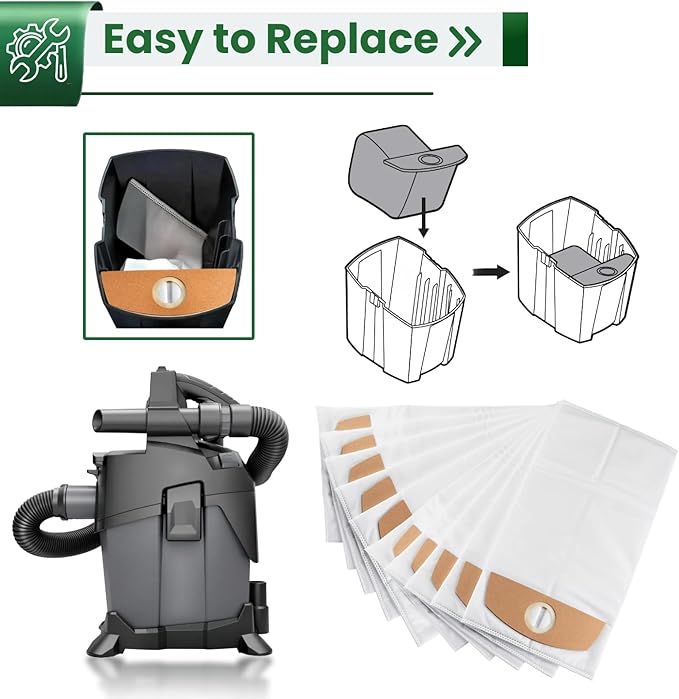 10-Pack Wet/Dry Fleece Dust Bags for FLEX 24V Brushless Wet/Dry Vacuum Cleaner - FT522 Replacement HEPA Vacuum Cleaner Bags with Triple-Layer Filtration & Leak-Proof Design