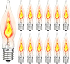 12 Pack C7 Flickering Flame Light Bulbs, Clear E12 Flickering Flame Bulb, Ideal for Christmas & Halloween Candelabra Light Bulbs & String Light Replacement, 1W, 120V