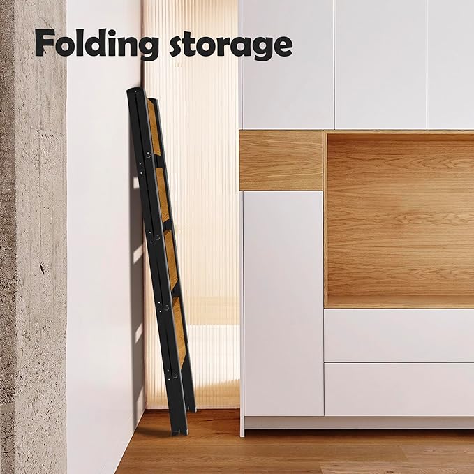 Taranta 4 Step Ladder,Aluminum Lightweight Folding 4 Step Stool with Anti-Slip Wide Pedal, 330lbs Capacity Step Ladder for Household,Kitchen,Office - BlackWoodgrain