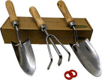 Classic 3-Piece Garden Tool Set - Durable Stainless Steel with Wood Handles. Trowel, Rake & Transplanter for Easy Digging, Weeding & Planting - by Truly Garden
