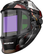 ARCCAPTAIN Auto Darkening Welding Helmet with Side View, 180° Panoramic View, 1/1/1/1 True Color Large Viewing Welding Hood with 4 Arc Sensor Solar Powered, Wide Shade 4/5-9/9-13 for TIG MIG ARC CUT