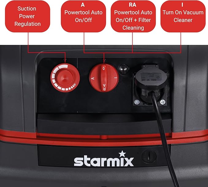 Starmix 1625 "Powerhouse Top 6.6 Gallons/25L, High Performance Multi-Use Portable Dust Extractor - Wet/Dry - Auto Self-Clean Filter System - HEPA Certified, 103464