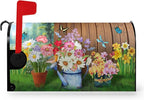 Summer Flower Mailbox Covers Magnetic Large Size Spring Floral Butterfly Mailbox Wraps Colorful Spring Mailbox Post Cover Oversized Mailbox Decor Waterproof for Garden Yard 25.5x21 Inch