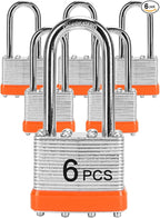Padlocks with Same Key, LQYN 6 Pcs Laminated Keyed Padlock (1-9/16", 40mm), Keyed Alike Locks, Long Shackle, for Storage Locker, Hasp Latch, Toolbox, Sheds