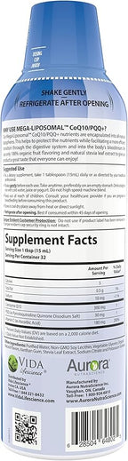 Aurora Nutrascience, Mega-Liposomal CoQ10/PQQ+ Vitamin C, Gluten Free, Non-GMO, Sugar Free, Organic Fruit Flavor, 16 fl oz (480 mL)