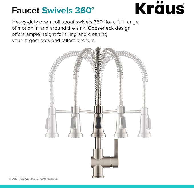 KRAUS Britt Commercial Style Spot Free Stainless Steel Pre-Rinse Kitchen Faucet with Deck Plate and Soap Dispenser, KPF-1690SFS-KSD-31SFS