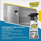 Cerama Bryte Stainless Steel Cleaner for Appliances, Streak-Free Shine and Protection for Refrigerators, Dishwashers, Ovens, and Grills, 16 Fluid Ounce 2 Pack, Microfiber Cloth and 2 Spray Pumps