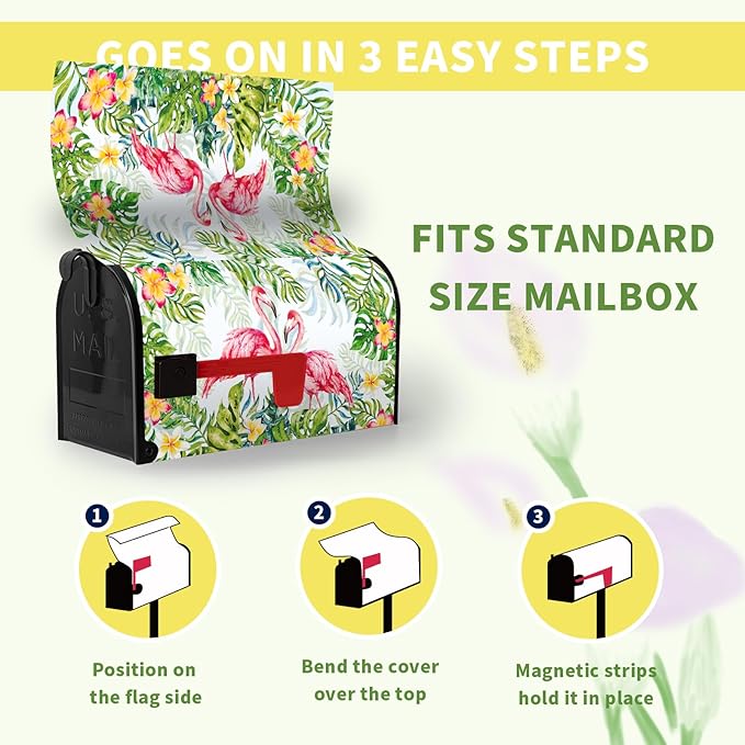 Flamingo Tropical Magnetic Mailbox Covers Summer Palm Leaf Mailbox Cover Decorations Standard Size 21x18 Inch Jungle Floral Post Letter Box Wraps Cover for Garden Decor