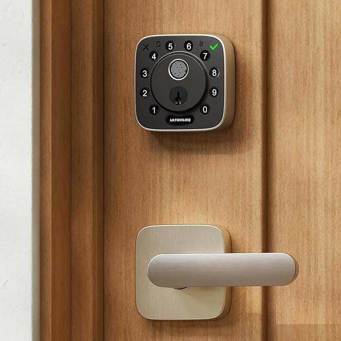 ULTRALOQ Bolt Fingerprint WiFi Smart Lock with Handle Lever Set, Front Door Lock Set, Keyless Entry Deadbolt with Fingerprint, App Remote Control, Keypad, Auto Unlock, 10 Mon. Battery, BHMA Certified
