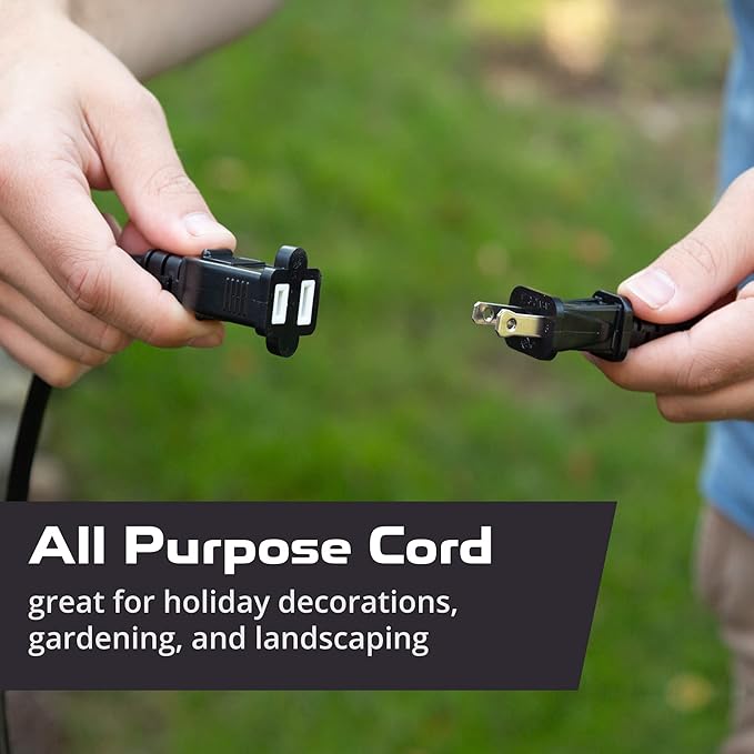 Iron Forge Cable 25 Ft Black Extension Cord, 16/2, 25 Foot Extension Cord with 2 Prong Polarized Plug, Weatherproof - Great for Outdoor & Indoor Use