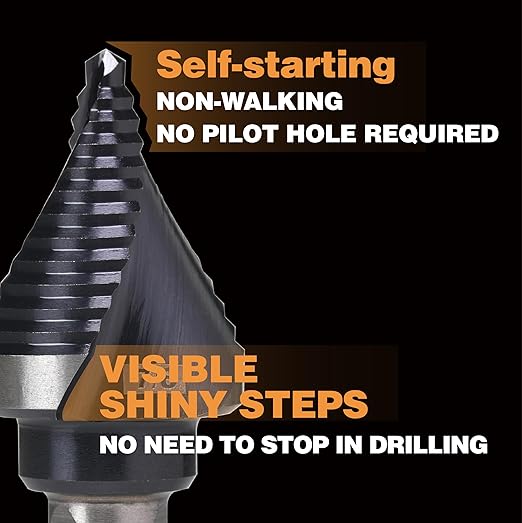 M35 HSS 7/8 Inch Step Drill Bit, Single Size Unibit with Double Spiral Flutes for Drilling Small Holes on Stainless Steel, Metal, Wood, Plastic