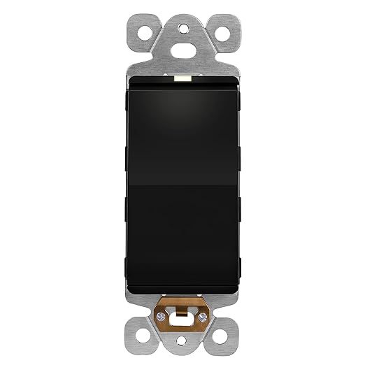 LIDER Lighted Decorator Switch, Residential Grade and UL Listed, Paddle Light Switch with Locator Light, Matte Finish Rocker Switch, Minimalist Design, 1-Pole, 3-Wire, 15A 120-277VAC, Black