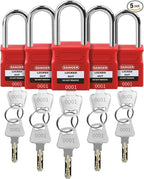Lockout Tagout Locks - 5 Pack Red Loto Locks, Keyed Alike Padlock OSHA Compliant Lock Out Tag Out Lock Safety Padlocks for Electrical Lockout Tag Out Kits