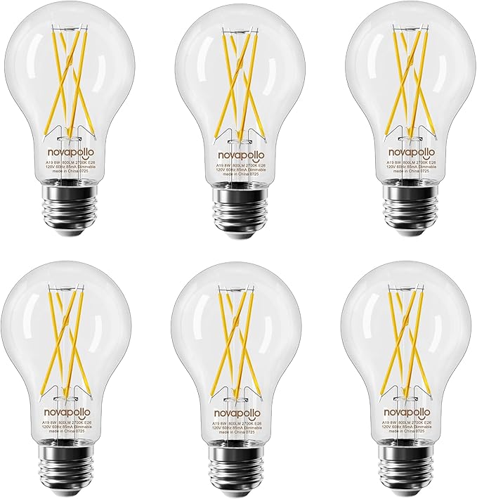E26 Edison Bulbs 60Watt, Dimmable A19 LED Bulb, 800 Lumens High Brightness 2700K Warm White, C80+ CRI Vintage Light Bulbs, Clear Glass, 6 Pack