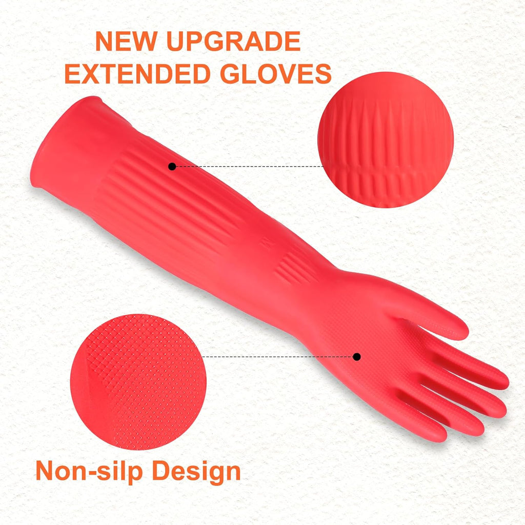 North Tower Rubber Gloves Kitchen Cleaning For Washing Dishing Kithchen, warmming Heat Resistant Dishwashing Gloves,18",2 Pairs Small