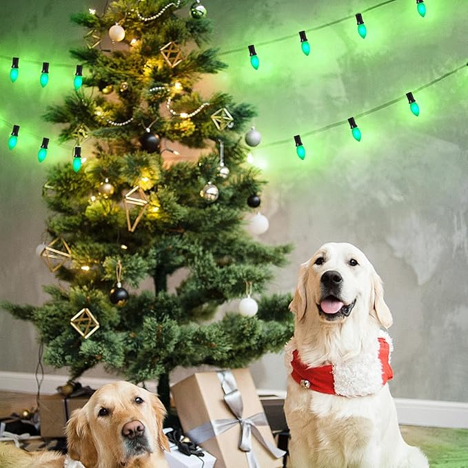 Abeja 25 Pack C9 Green Replacement Bulbs, 7W Vintage Incandescent Light Bulbs for Christmas Wedding Patio St. Patrick's Day Decoration, E17/C9 Intermediate Base